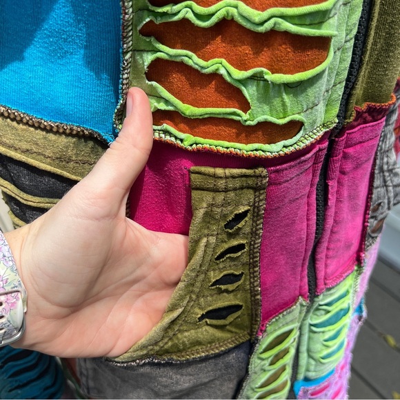 Vintage KPC Hooded Jacket Long Size XL Patchwork Jacket Boho Hippie - Picture 5 of 13